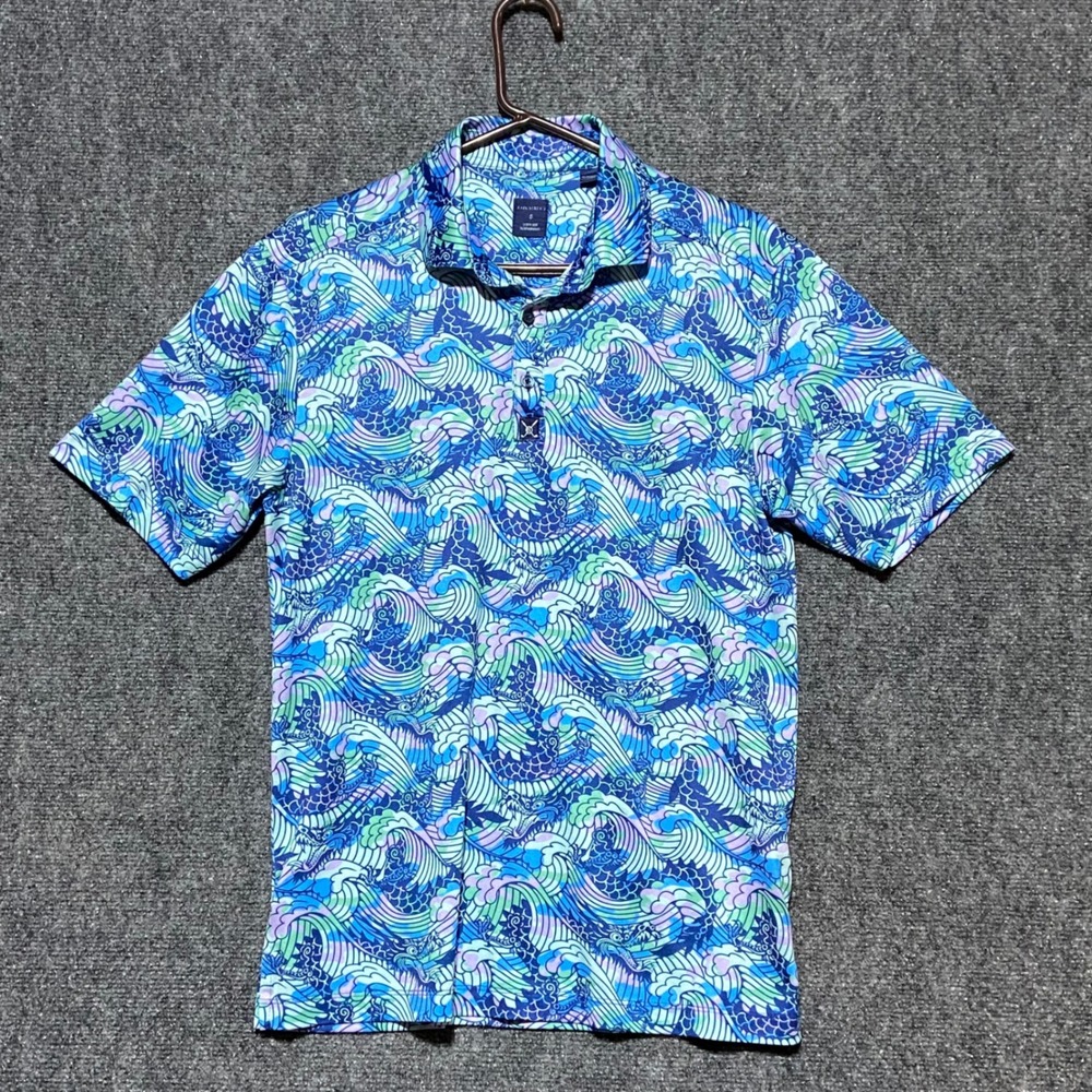 CON.STRUCT Mens S Blue Dragon‎ Wave AOP Performance Polo Shirt Quick Dry Stretch